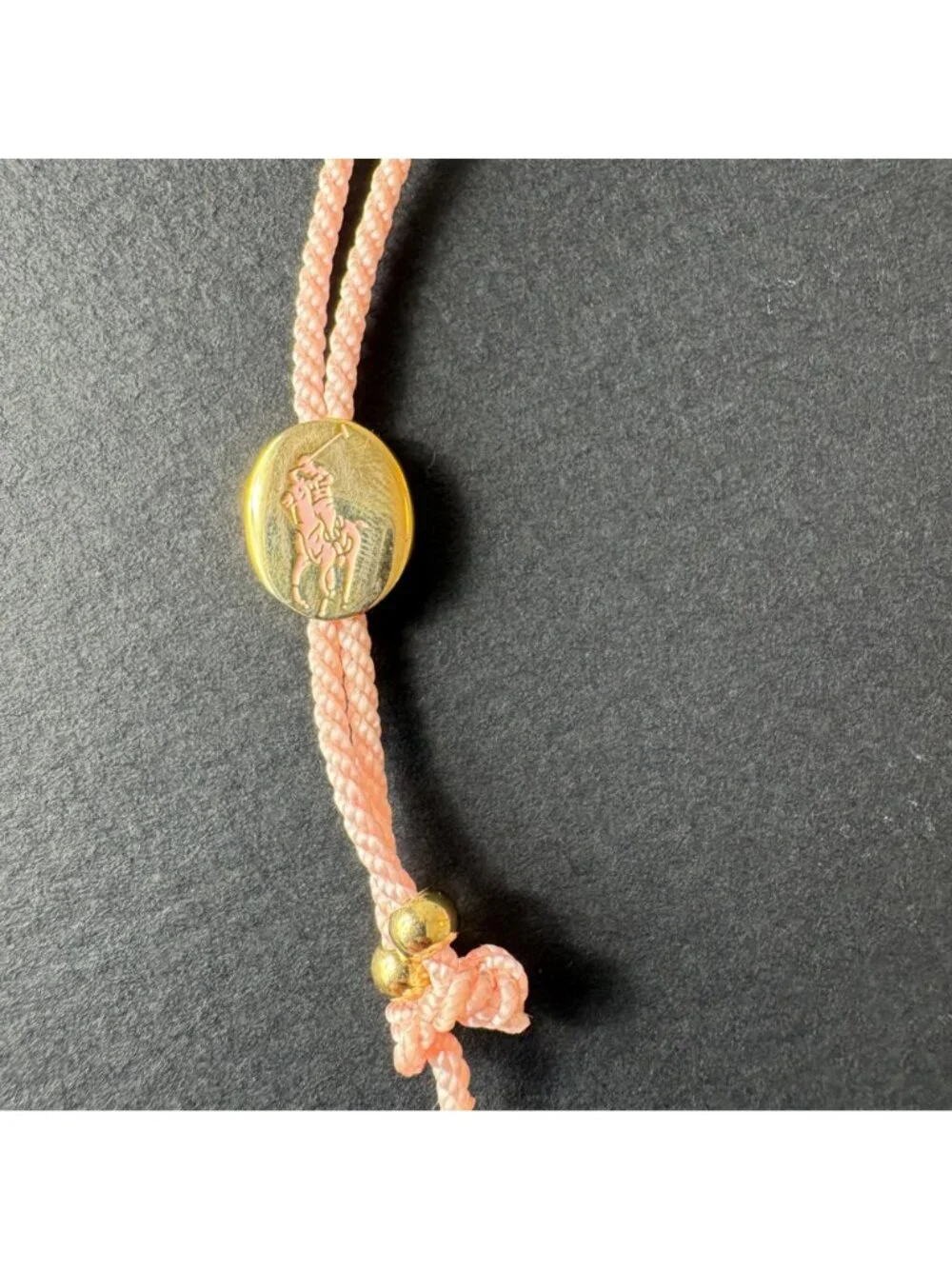 Ralph Lauren Pink Pony Braided Bracelet With Gold Tone Charm & Beads
